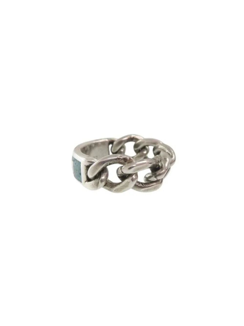 Gucci Chain Ring Logo Plate 925 Sterling Silver Green